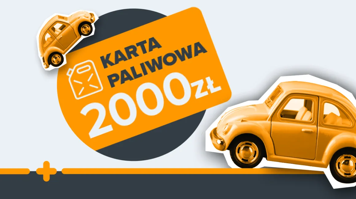 Promocja z kartą paliwową o wartości 2000 zł i żółtymi samochodzikami